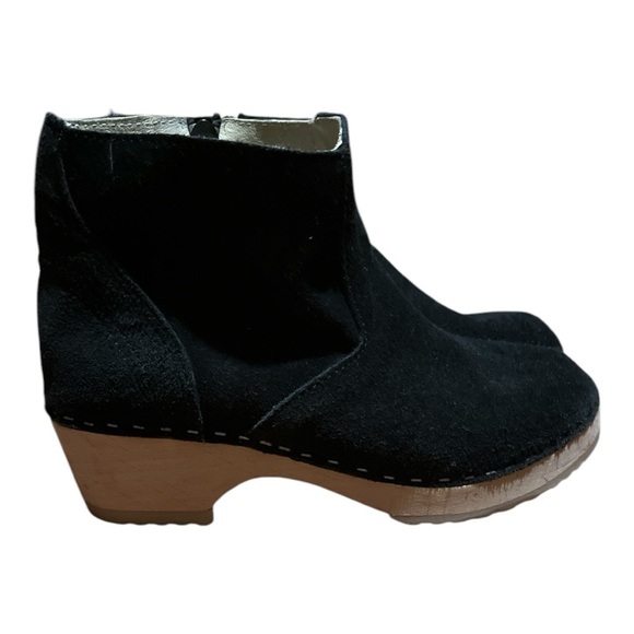 Hanna Andersson wooden suede clogs  black tan euro 36 size 5.5 made in sweden - Picture 2 of 10